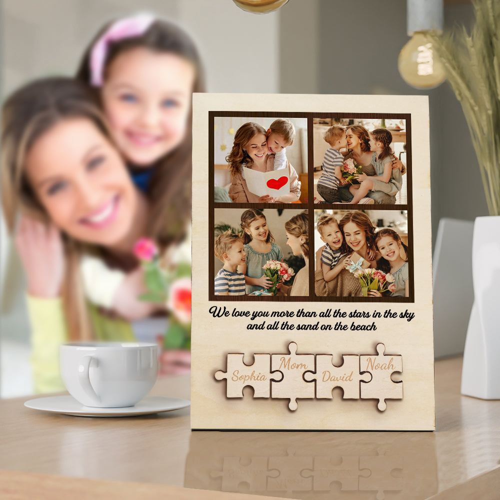 Personalized Wooden Photo Puzzle Sign Custom Family Member Sign Gift for Mom