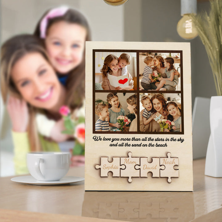 Personalized Wooden Photo Puzzle Sign Custom Family Member Sign Gift for Mom