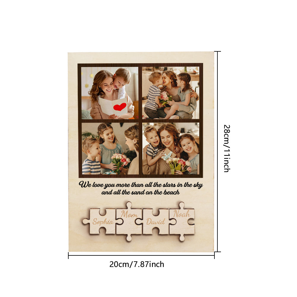 Personalized Wooden Photo Puzzle Sign Custom Family Member Sign Gift for Mom