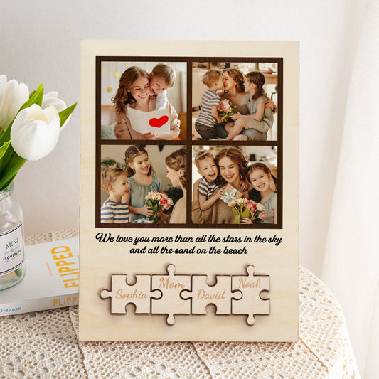 Personalized Wooden Photo Puzzle Sign Custom Family Member Sign Gift for Mom