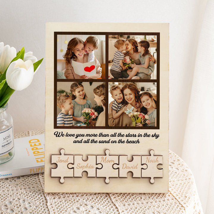 Personalized Wooden Photo Puzzle Sign Custom Family Member Sign Gift for Mom