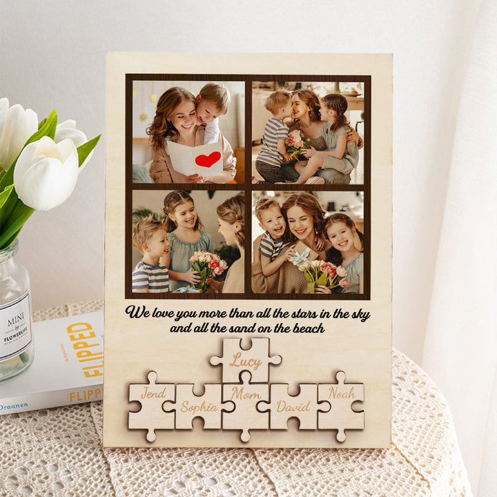 Personalized Wooden Photo Puzzle Sign Custom Family Member Sign Gift for Mom