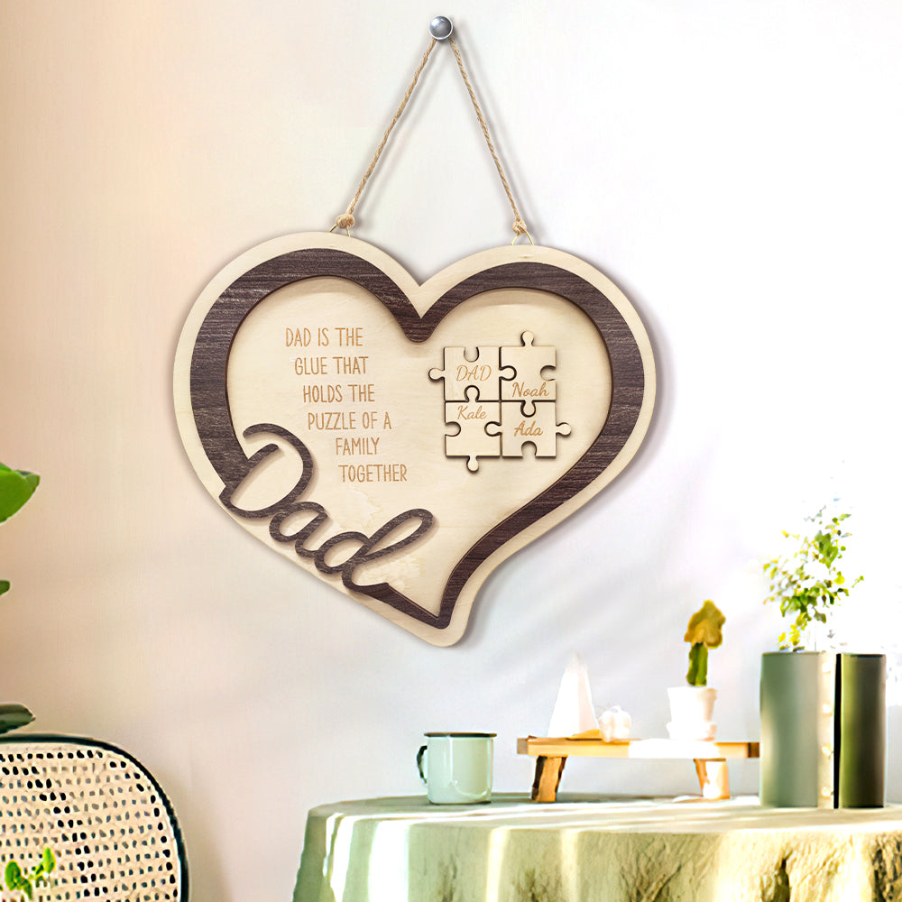 Personalized Wooden Heart Puzzle Sign Father's Day Gift for Dad