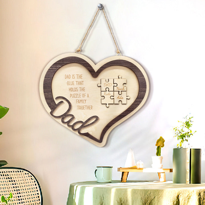 Personalized Wooden Heart Puzzle Sign Father's Day Gift for Dad