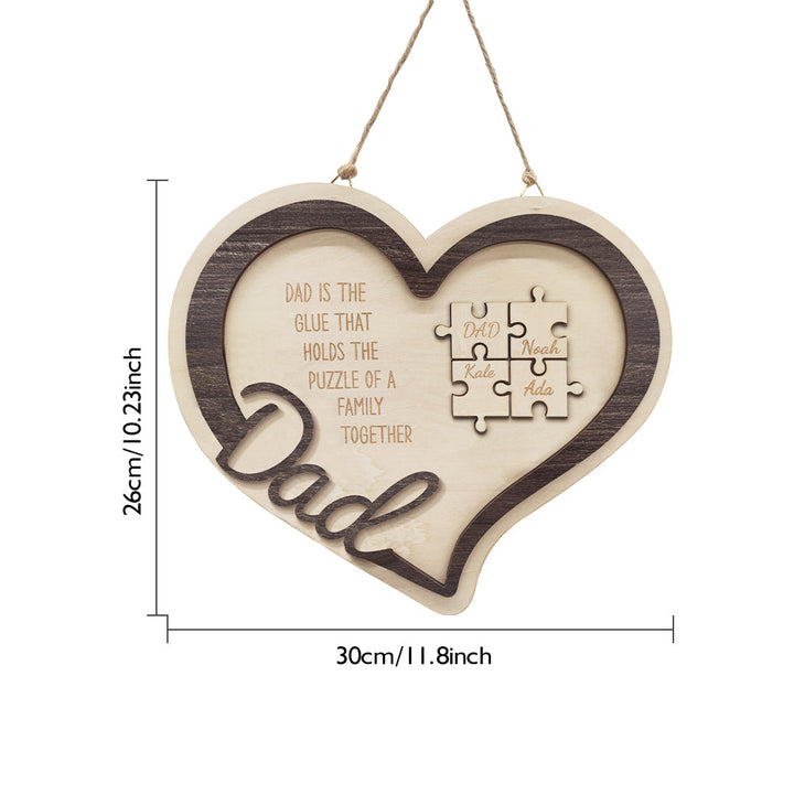 Personalized Wooden Heart Puzzle Sign Father's Day Gift for Dad