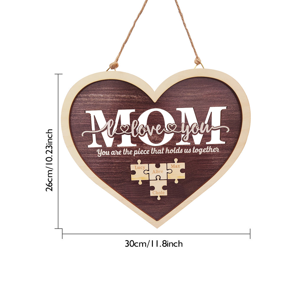 Personalized Mom Heart Puzzle Plaque You Are the Piece That Holds Us Together Mother's Day Gift