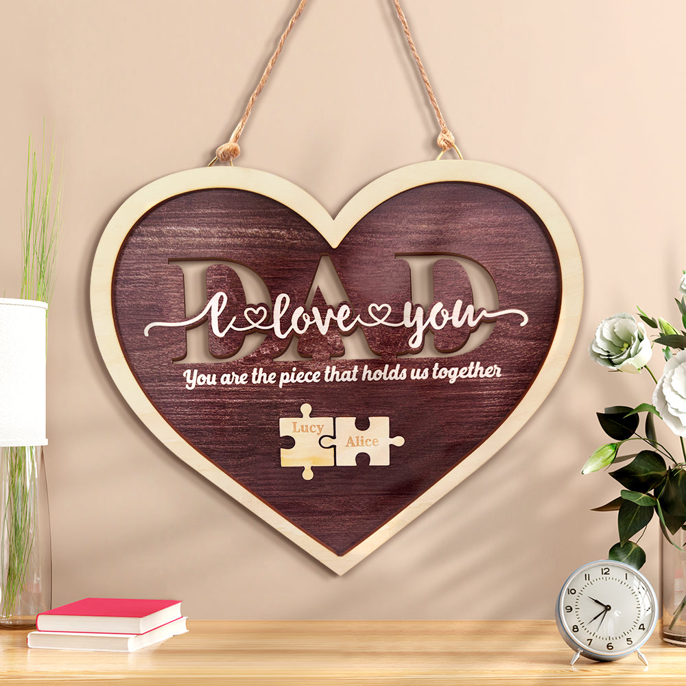 Personalized Dad Heart Puzzle Plaque You Are the Piece That Holds Us Together Father's Day Gift