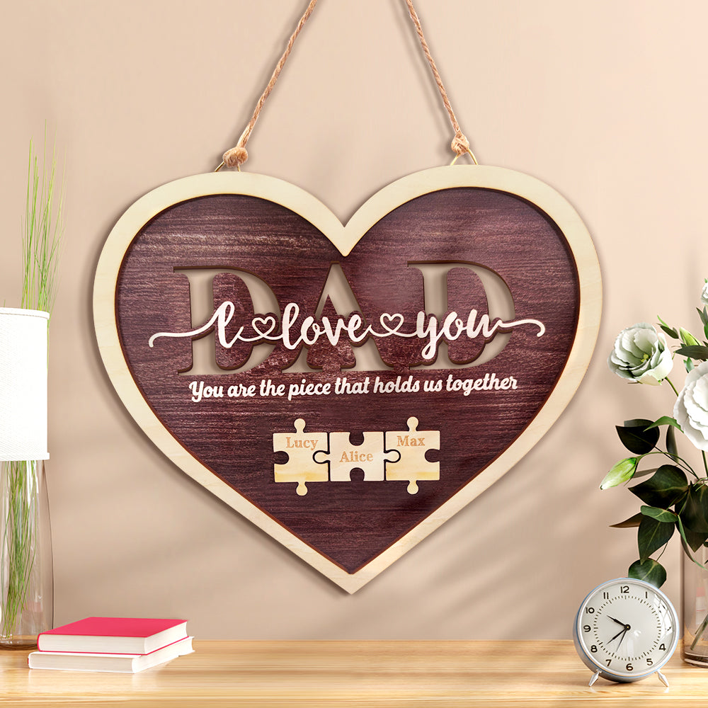 Personalized Dad Heart Puzzle Plaque You Are the Piece That Holds Us Together Father's Day Gift