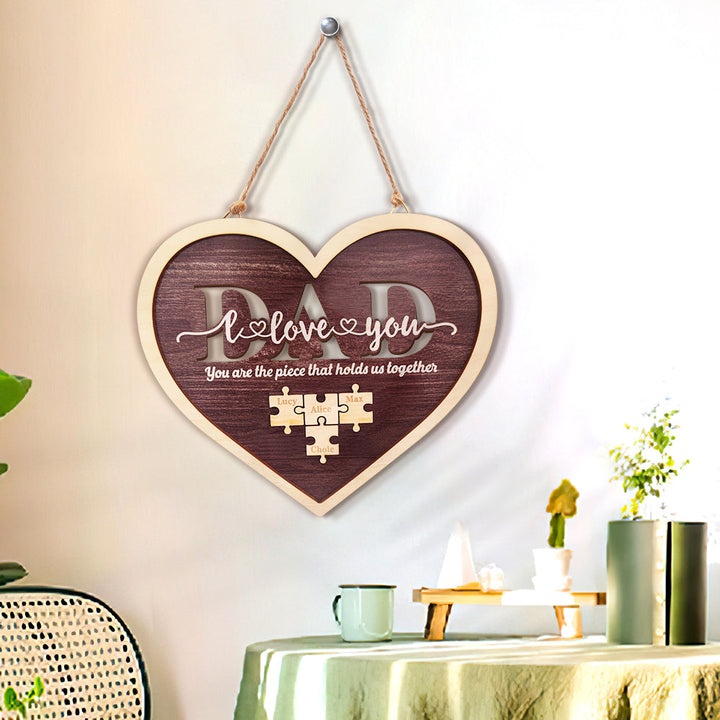 Personalized Dad Heart Puzzle Plaque You Are the Piece That Holds Us Together Father's Day Gift