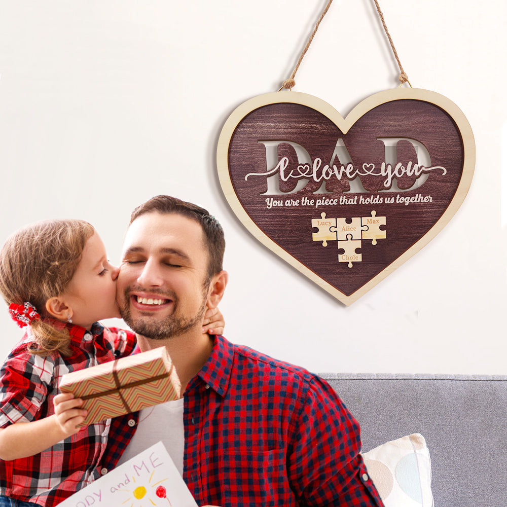 Personalized Dad Heart Puzzle Plaque You Are the Piece That Holds Us Together Father's Day Gift