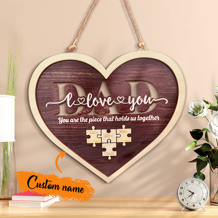 Personalized Dad Heart Puzzle Plaque You Are the Piece That Holds Us Together Father's Day Gift