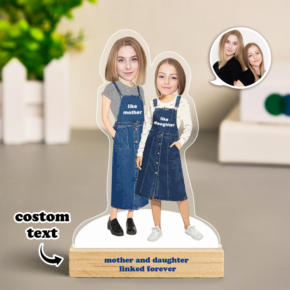 Custom Face MiniMe Plaque Personalized Jeans Dress Mother and Daughter Desk Decor Gifts for Mom