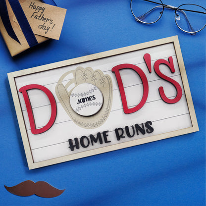 Personalized Baseball Dad Wooden Name Sign Plaque Father's Day Gift for Dad Grandpa