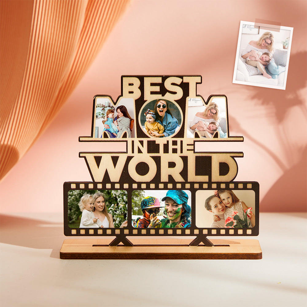 Meaningful Photo Frame Best Mom In The World Custom Photo Wooden Plaque Mother's Day Gifts