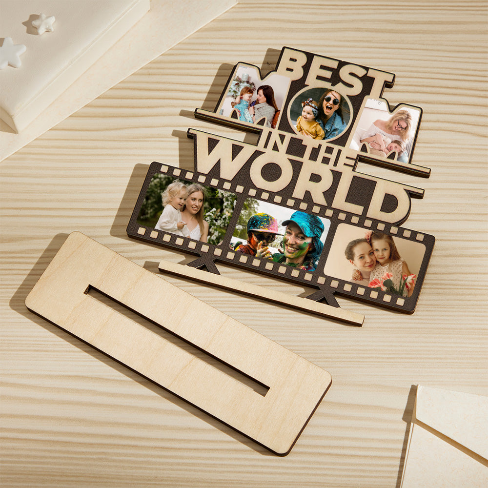 Meaningful Photo Frame Best Mom In The World Custom Photo Wooden Plaque Mother's Day Gifts