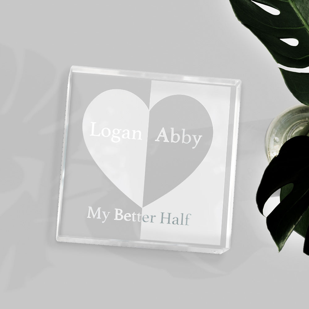 Custom 2D Crystal Engraved Better Half Glass Block Gifts For Couples