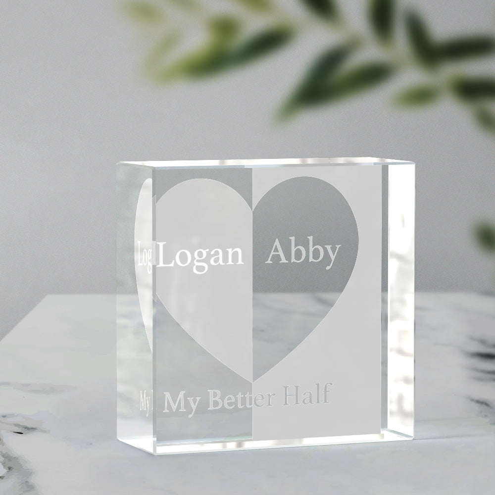 Custom 2D Crystal Engraved Better Half Glass Block Gifts For Couples