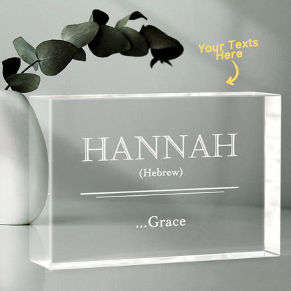 Custom 2D Crystal Engraved Name Meaning Glass Block Newborn Gifts