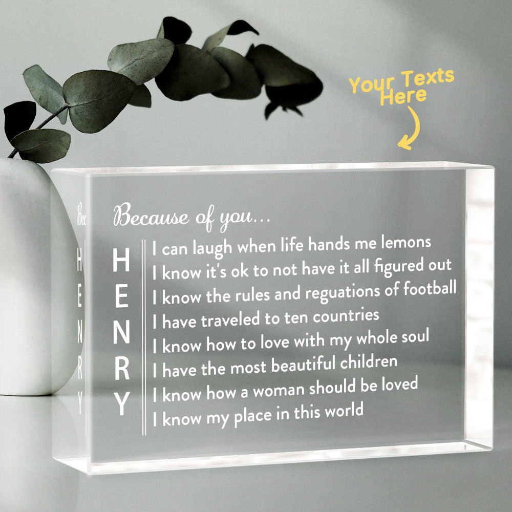 Engraved 2D Crystal Personalized Memorial Vertical Name Glass Block Romantic Gifts