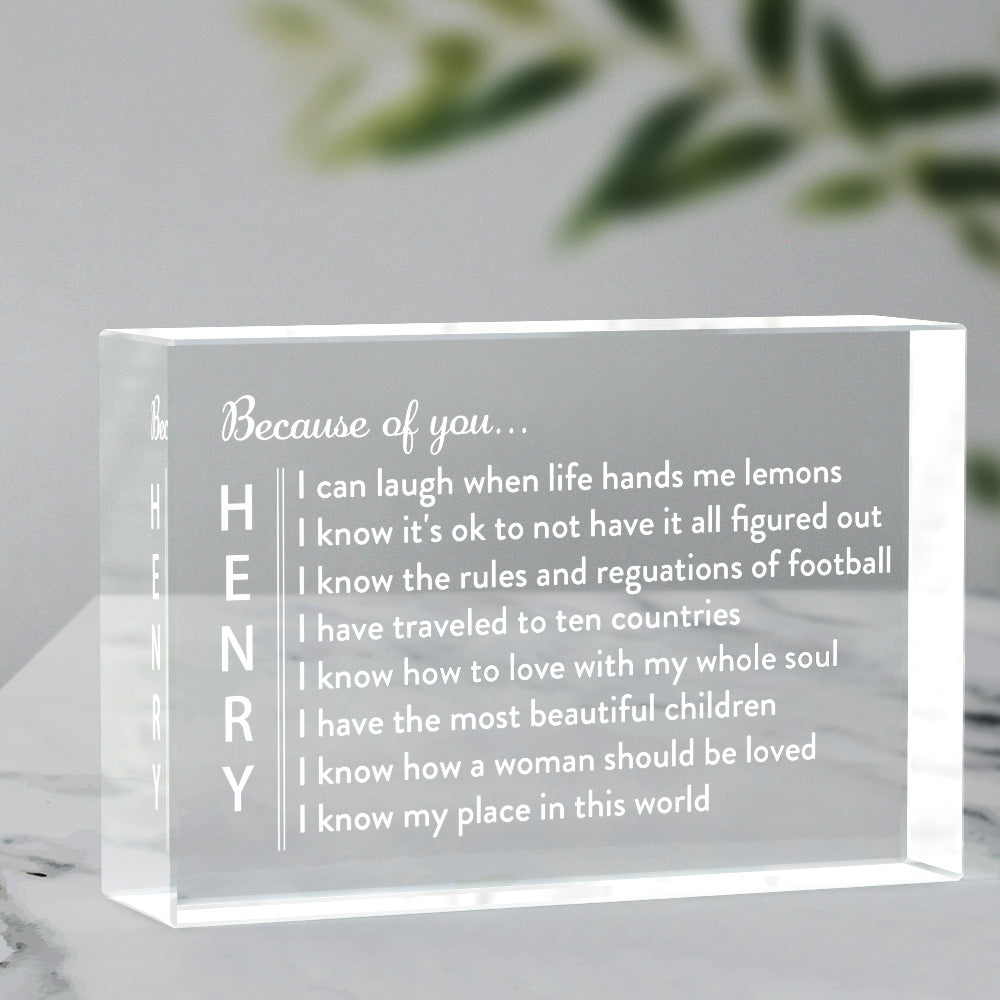 Engraved 2D Crystal Personalized Memorial Vertical Name Glass Block Romantic Gifts