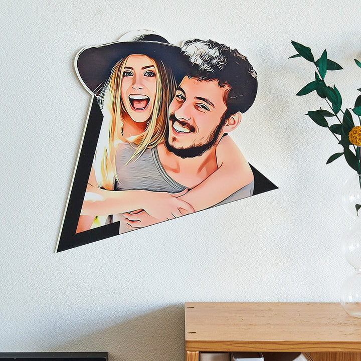 Custom Photo Wall Art Cartoon Couple Wooden Decoration Gifts