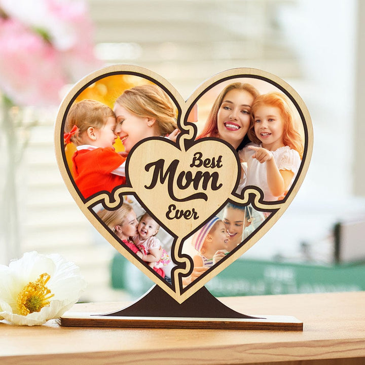 Custom Photo Ornaments Best Mom Ever Wooden Heart Gifts for Mom
