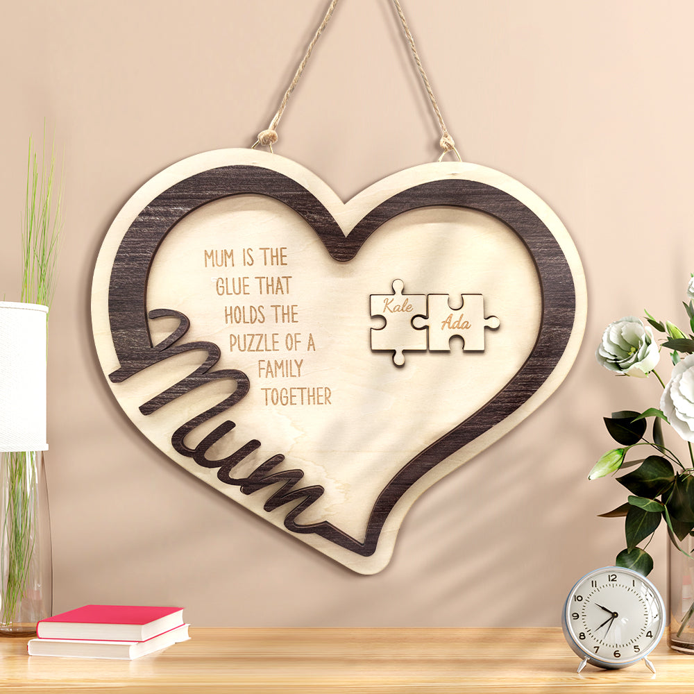 Personalised Wooden Heart Puzzle Sign Mother's Day Gift for Mum