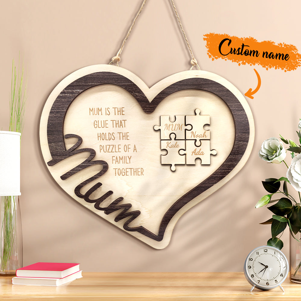 Personalised Wooden Heart Puzzle Sign Mother's Day Gift for Mum