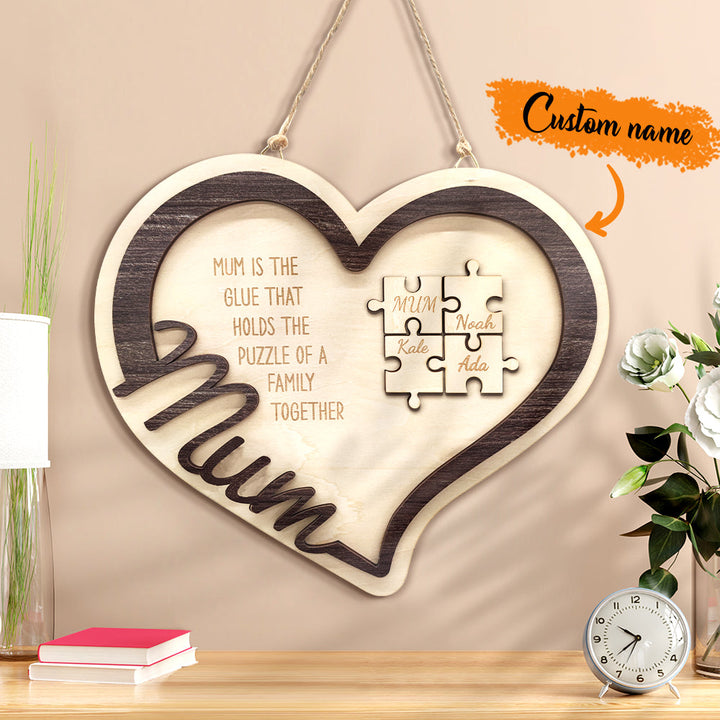 Personalised Wooden Heart Puzzle Sign Mother's Day Gift for Mum