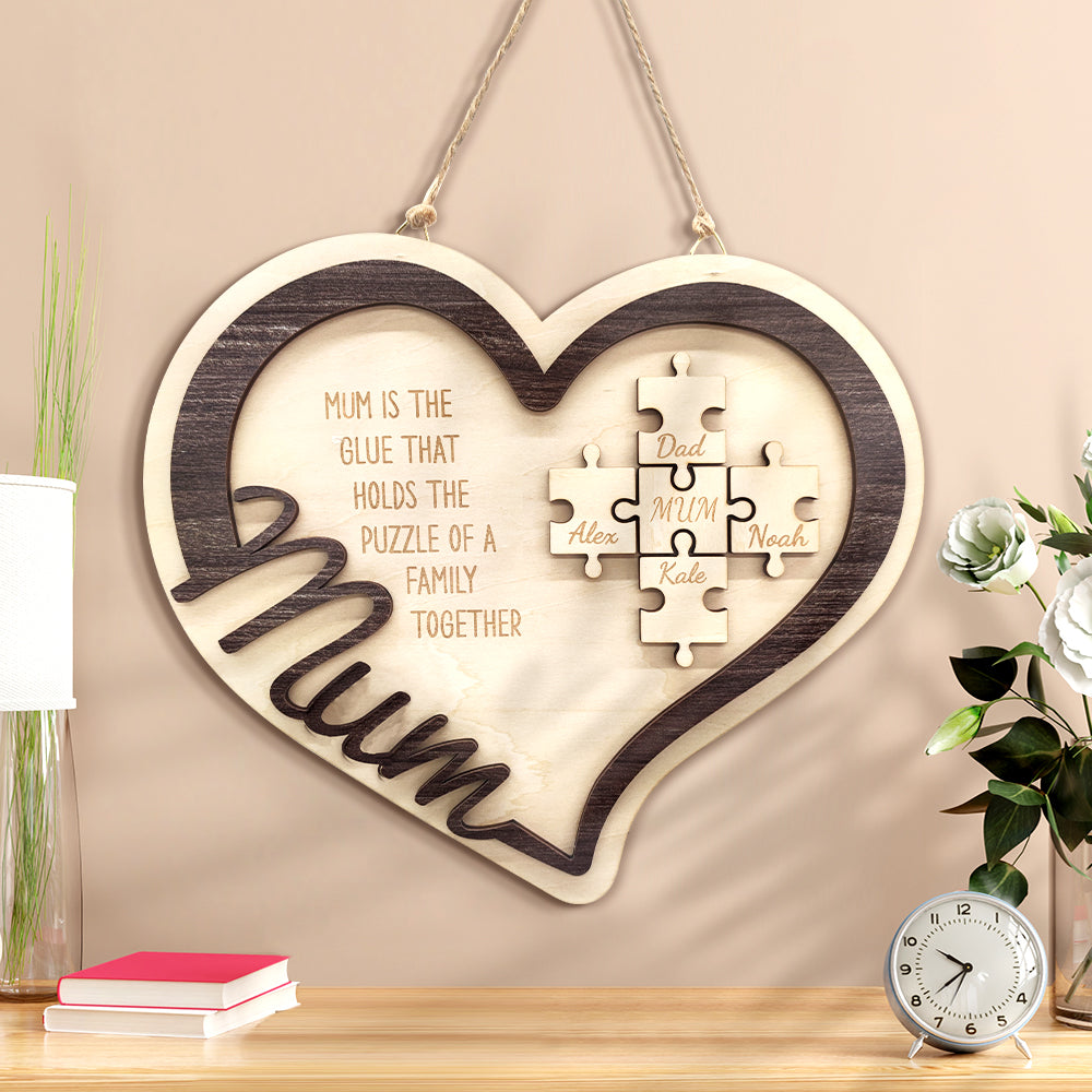 Personalised Wooden Heart Puzzle Sign Mother's Day Gift for Mum