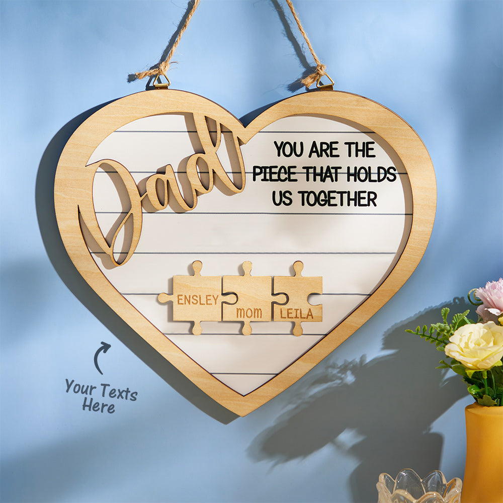 Custom Engraved Ornament Heart Shape Puzzle Pieces Gifts for Dad