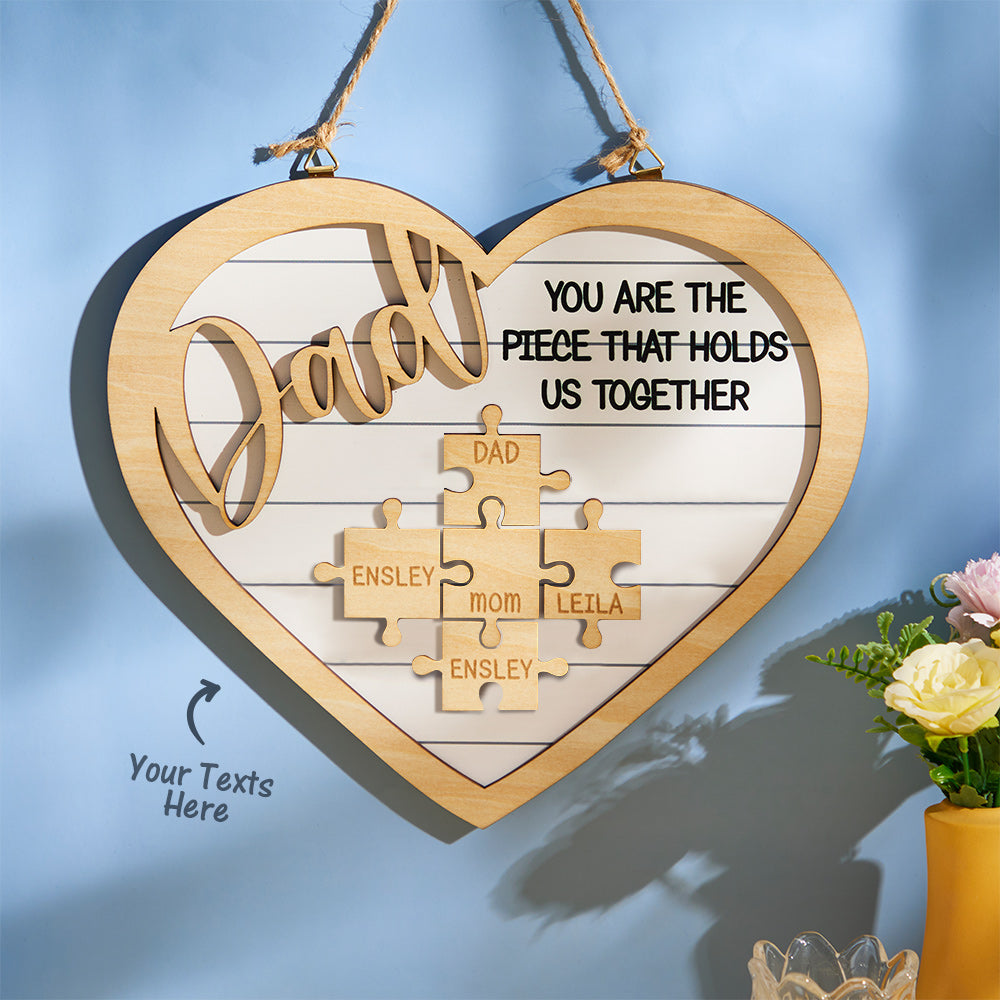 Custom Engraved Ornament Heart Shape Puzzle Pieces Gifts for Dad