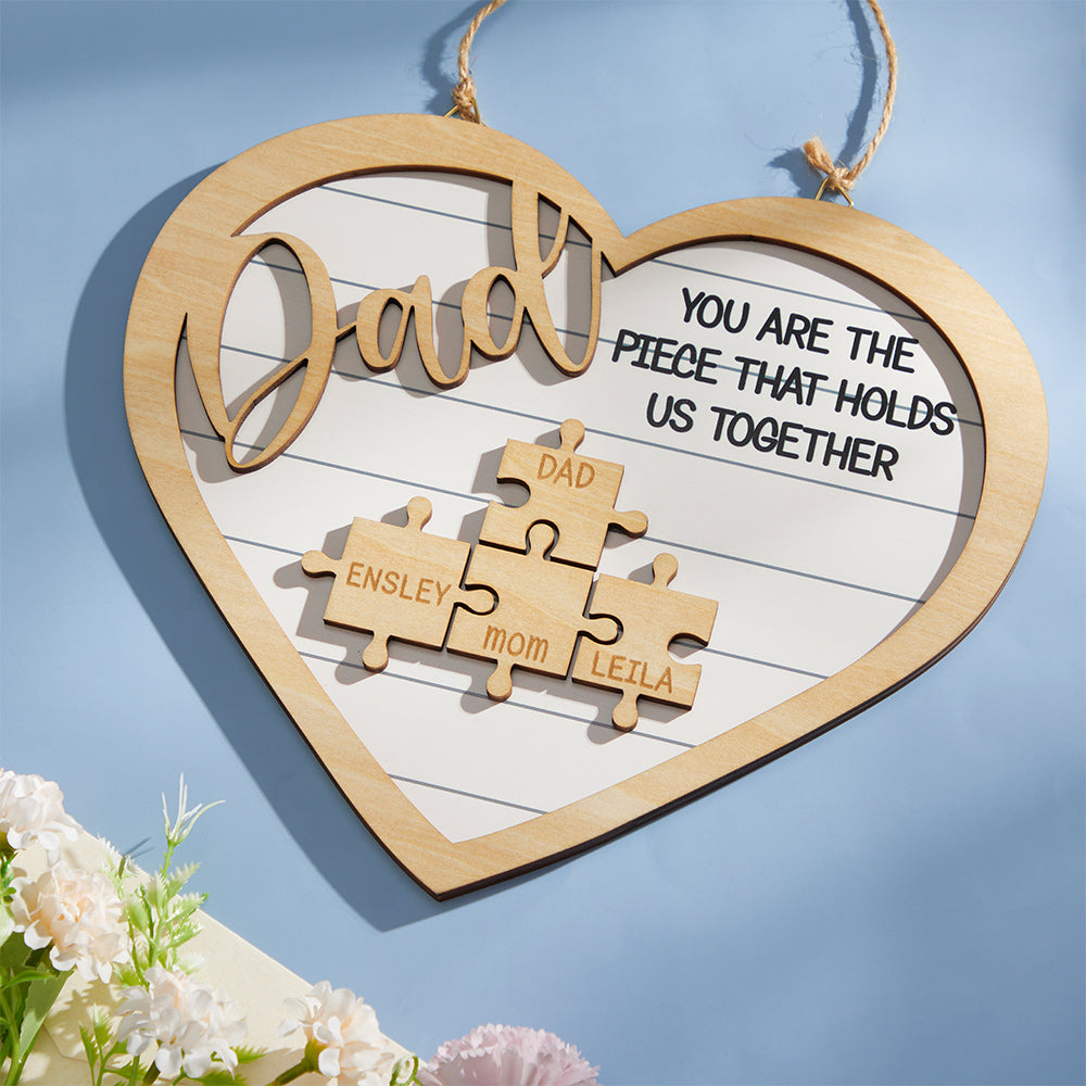 Custom Engraved Ornament Heart Shape Puzzle Pieces Gifts for Dad
