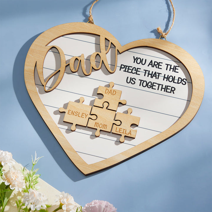 Custom Engraved Ornament Heart Shape Puzzle Pieces Gifts for Dad