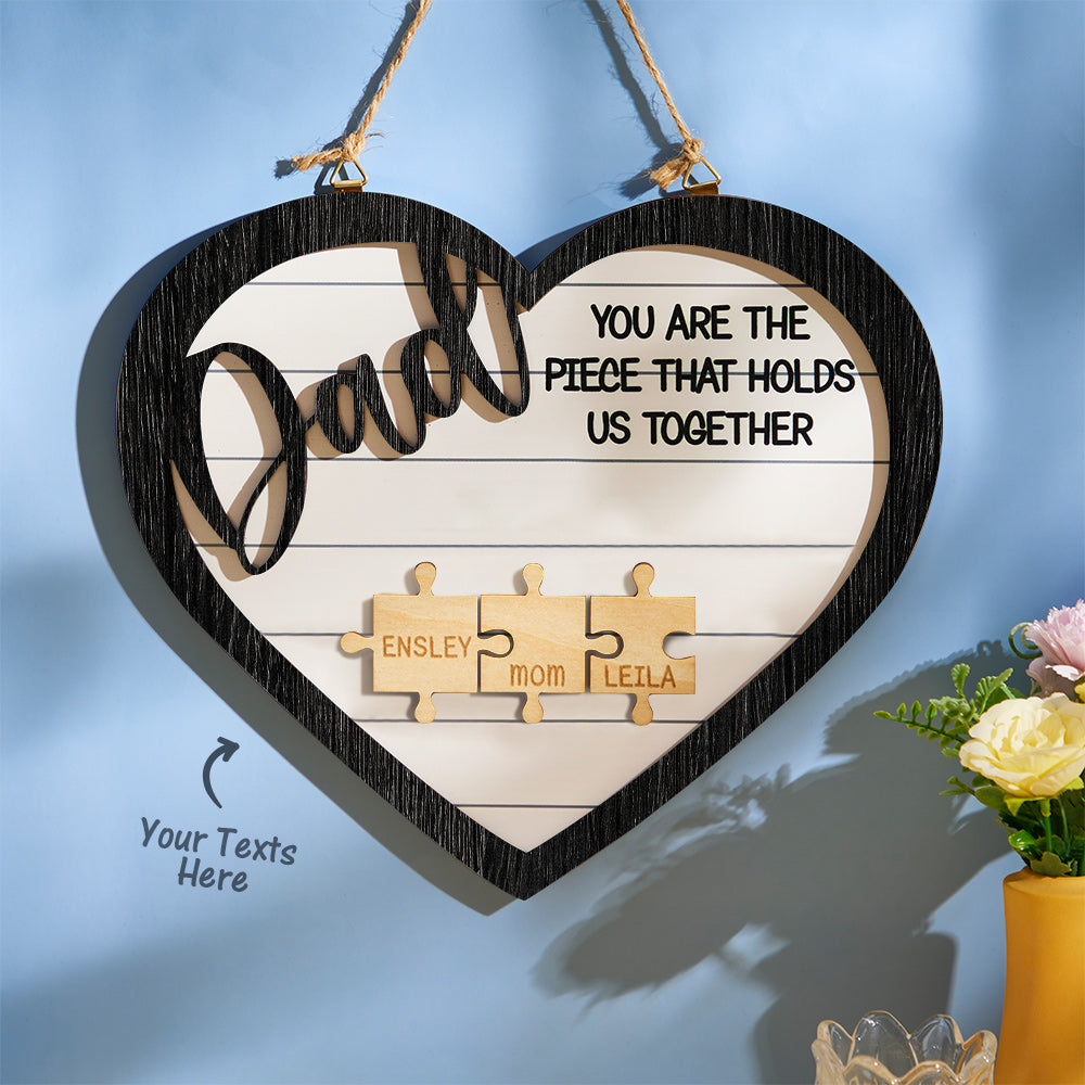 Custom Engraved Ornament Heart Shape Puzzle Pieces Gifts for Dad
