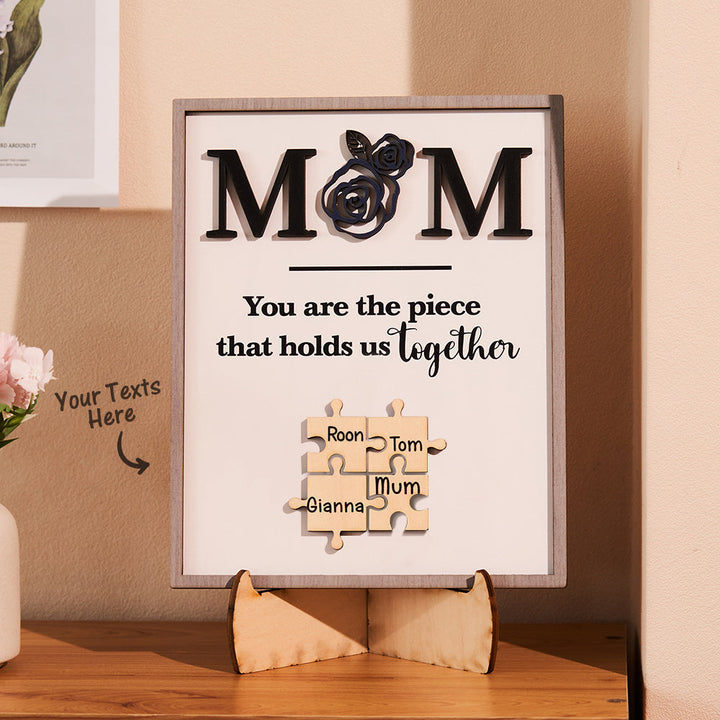 Custom Engraved Puzzle Ornament Rose Design Commemorate Gifts for Mom