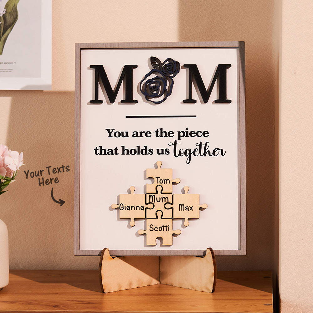 Custom Engraved Puzzle Ornament Rose Design Commemorate Gifts for Mom