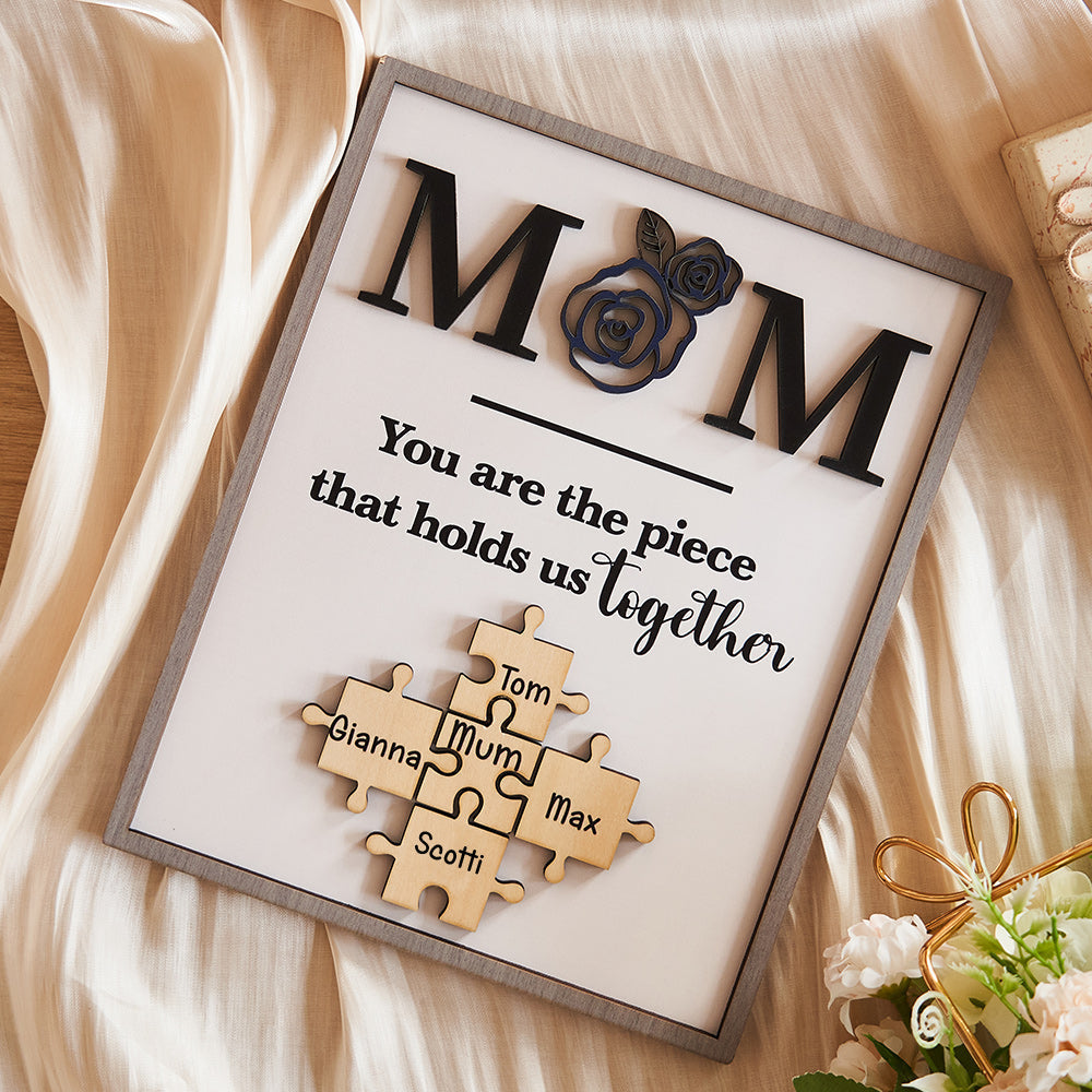 Custom Engraved Puzzle Ornament Rose Design Commemorate Gifts for Mom