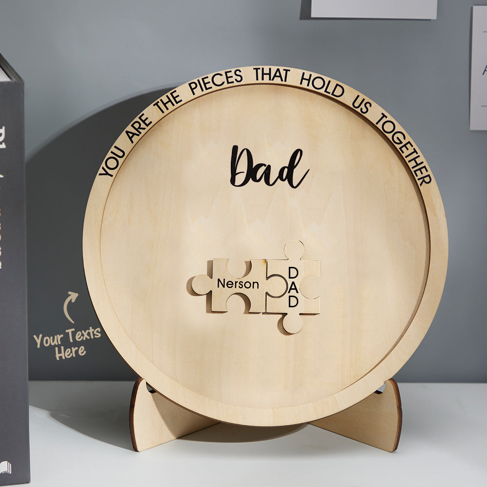 Custom Engraved Ornament Round Wooden Puzzle Pieces Sign Gifts for Parents