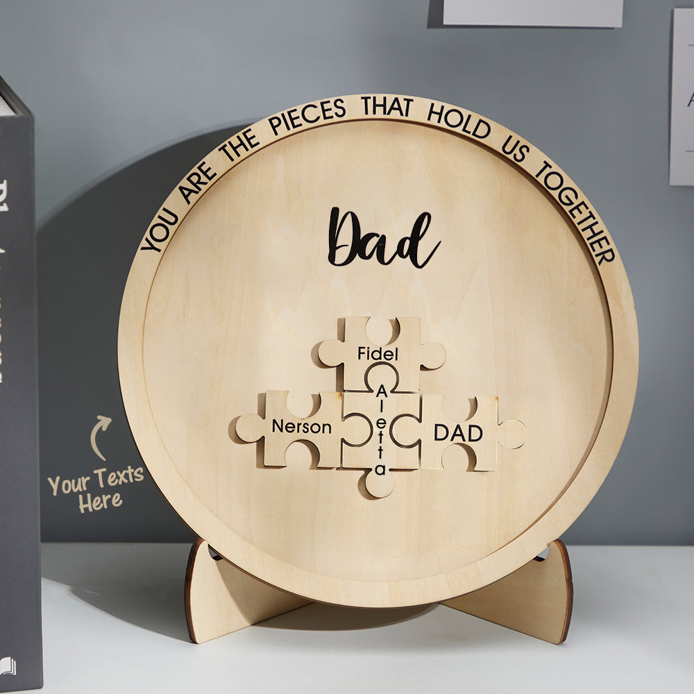 Custom Engraved Ornament Round Wooden Puzzle Pieces Sign Gifts for Parents
