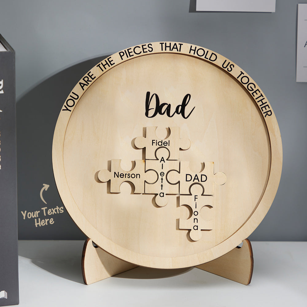 Custom Engraved Ornament Round Wooden Puzzle Pieces Sign Gifts for Parents