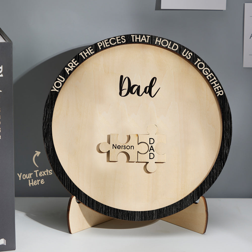 Custom Engraved Ornament Round Wooden Puzzle Pieces Sign Gifts for Parents