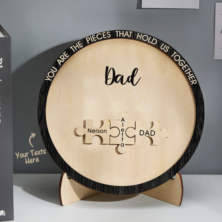 Custom Engraved Ornament Round Wooden Puzzle Pieces Sign Gifts for Parents