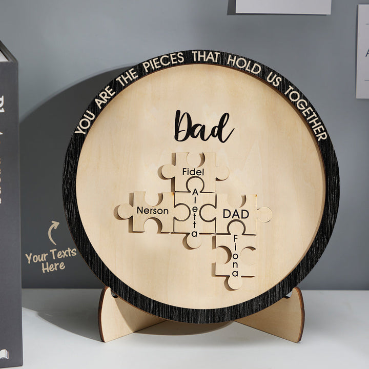 Custom Engraved Ornament Round Wooden Puzzle Pieces Sign Gifts for Parents