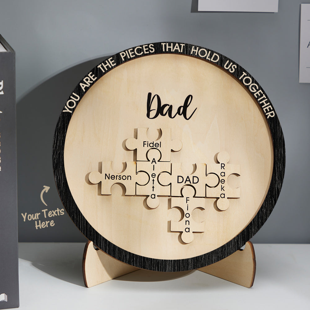 Custom Engraved Ornament Round Wooden Puzzle Pieces Sign Gifts for Parents