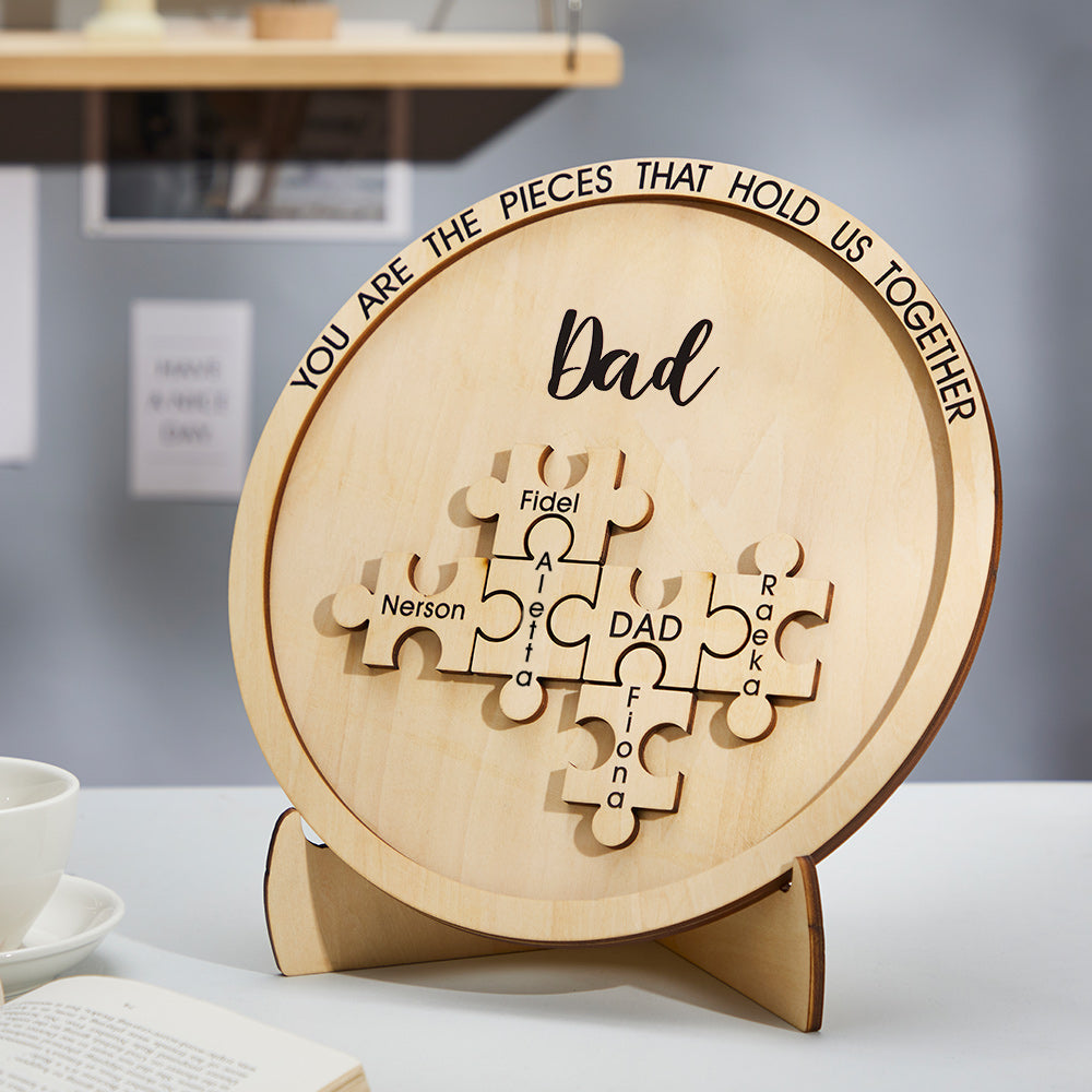 Custom Engraved Ornament Round Wooden Puzzle Pieces Sign Gifts for Parents