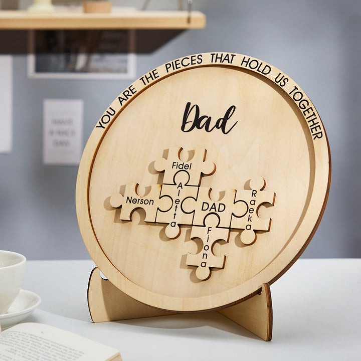 Custom Engraved Ornament Round Wooden Puzzle Pieces Sign Gifts for Parents