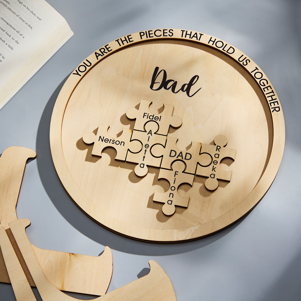Custom Engraved Ornament Round Wooden Puzzle Pieces Sign Gifts for Parents