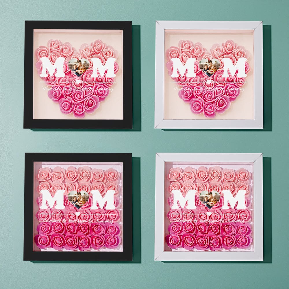Custom Photo Flower Shadow Box Personalized Heart Gradient Pink Flower Shadowbox Frame Gift for Mom
