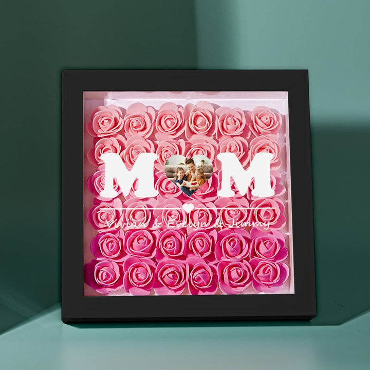 Custom Photo Flower Shadow Box Personalized Heart Gradient Pink Flower Shadowbox Frame Gift for Mom